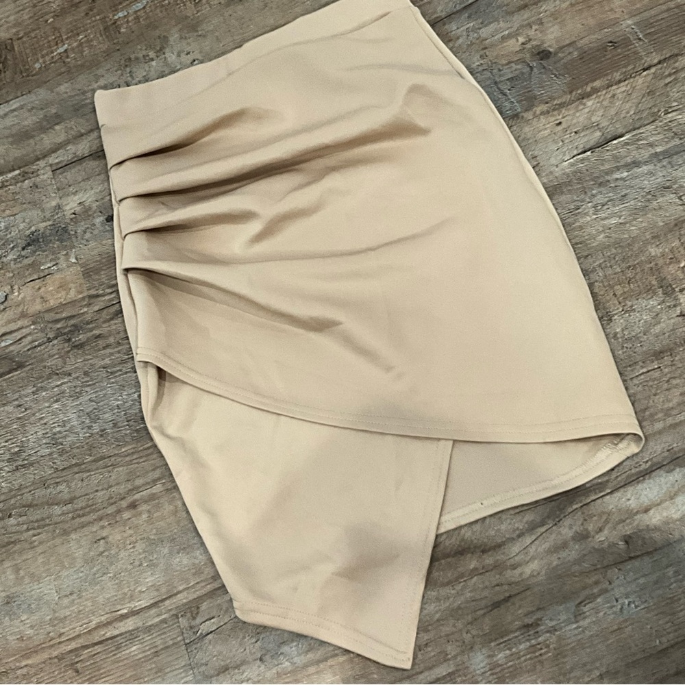 Rouched Asymmetrical Tan Skirt